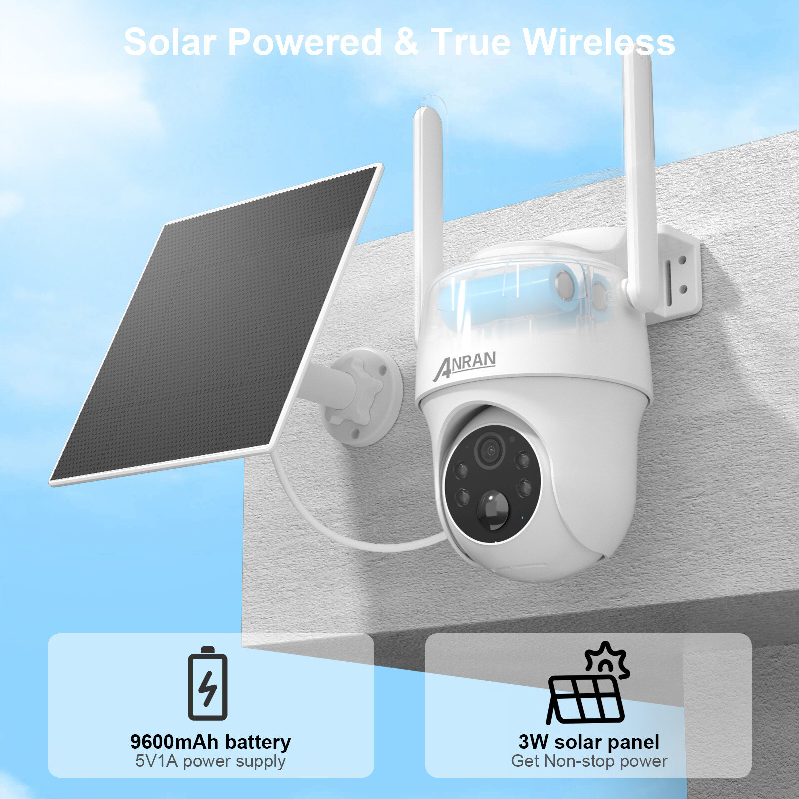 ANRAN Outdoor Wireless 4G LTE Cellular Security Camera Solar Powered Smart Home