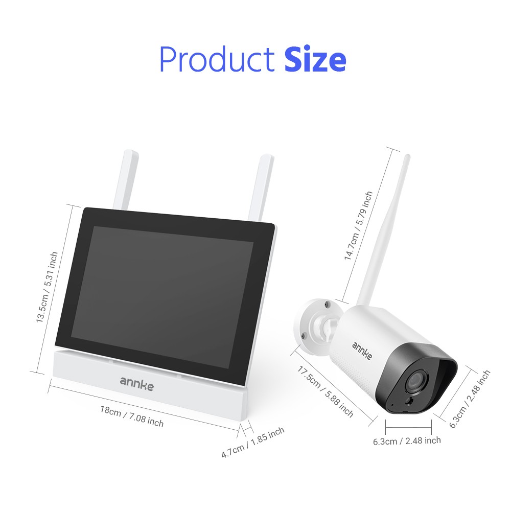 ANNKE Wireless 4CH NVR 7″ Monitor 3MP Audio Security Camera System Two-Way Audio