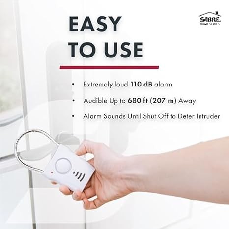 SABRE 110dB Wireless Door Handle Alarm – Vibration-Triggered Security Device