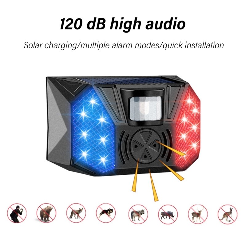 Solar Alarm Security Siren With Motion Detection And LED Flashing Warning Lights