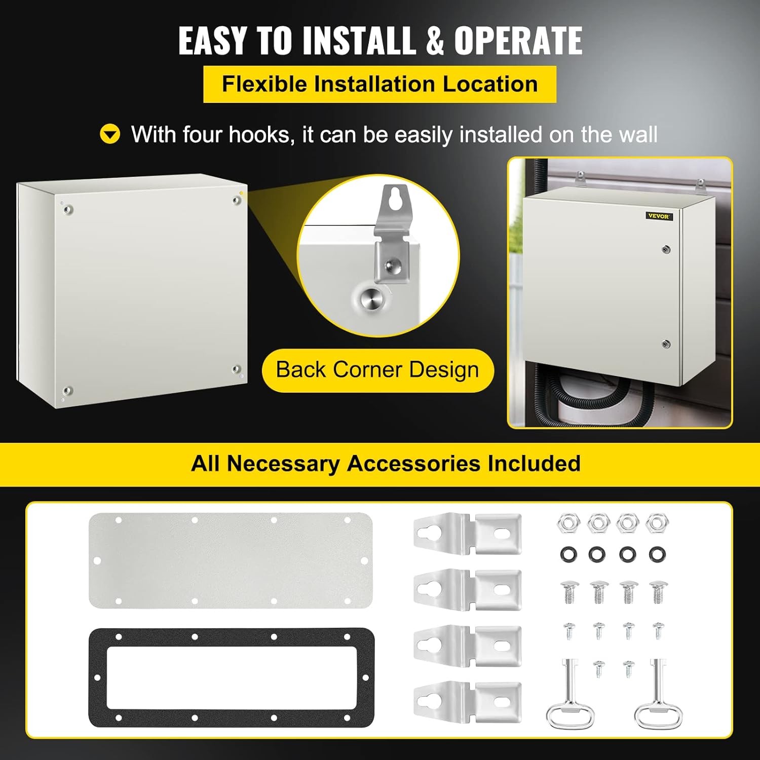VEVOR NEMA Steel Enclosure, 24 x 24 x 12” 4X 24 x 24 x 12, Grey