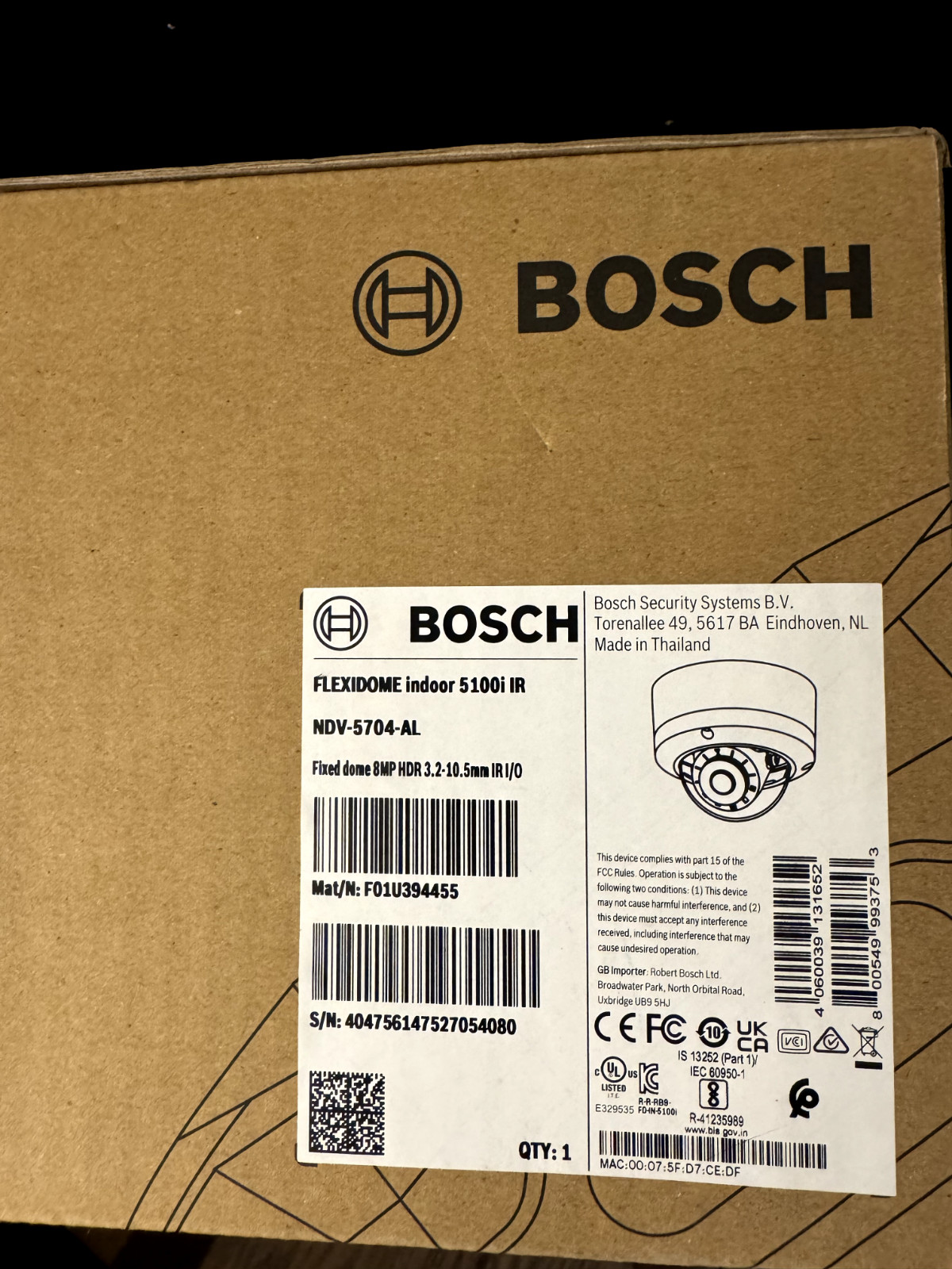 NEW Bosch NDV-5704-AL 8 Megapixel Network Outdoor Dome Camera w/ 3.4-10.2mm Lens