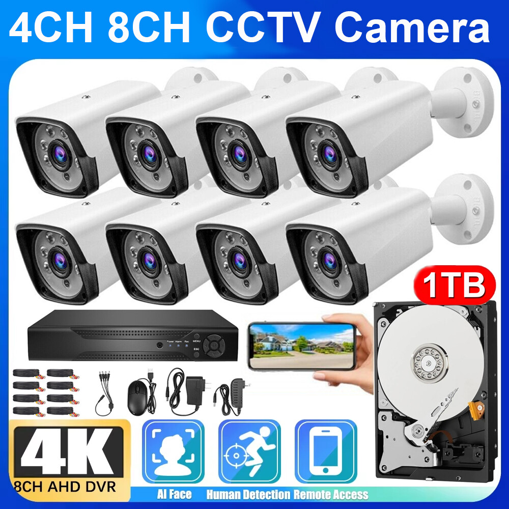 Wired Security CCTV Camera System Outdoor 4CH 8CH H.265 DVR & 4/8x Surveillance