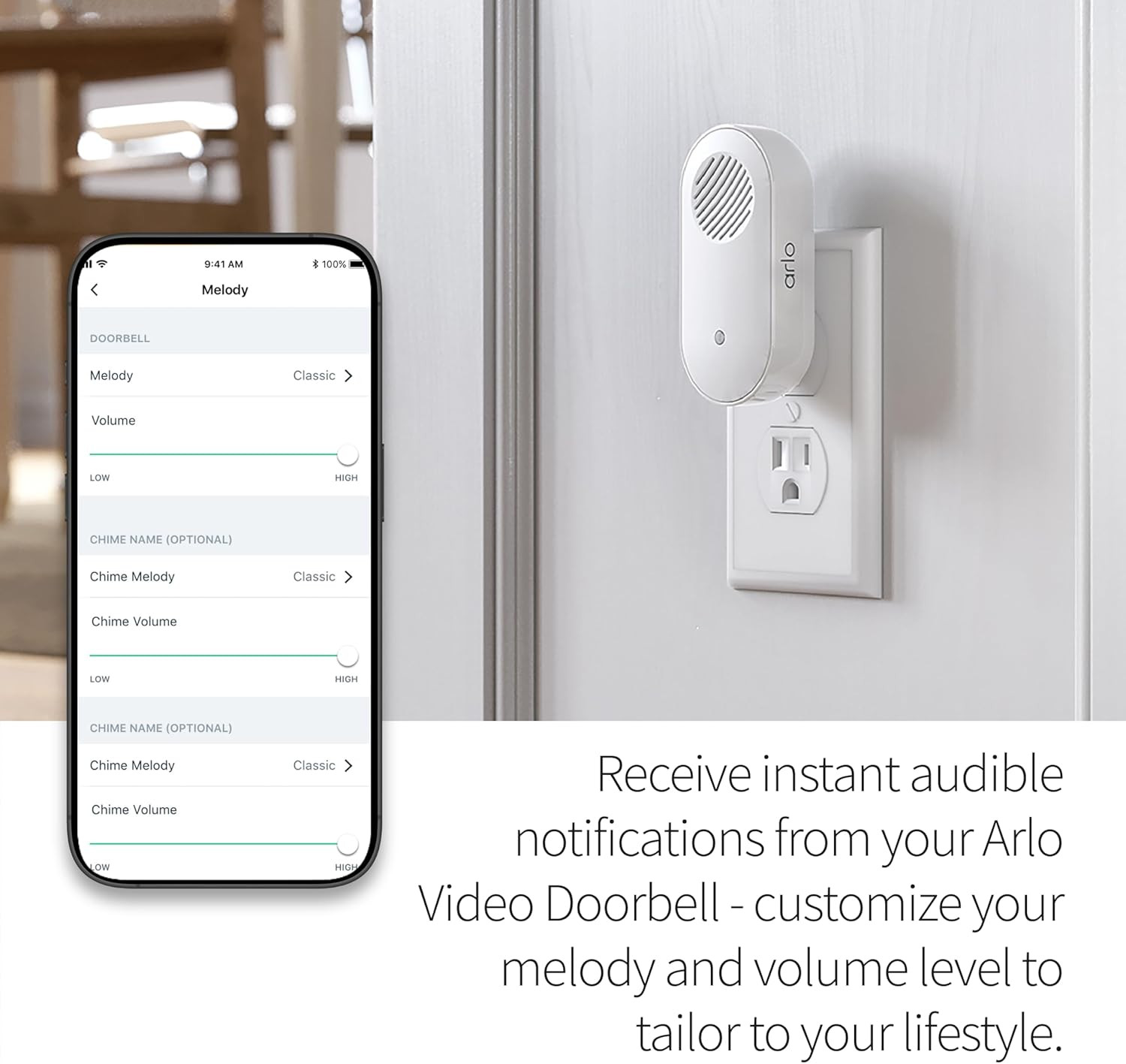 Arlo Chime 2, Built-In Siren, Audible Alerts, Customizable Melodies, Wi-Fi Conne