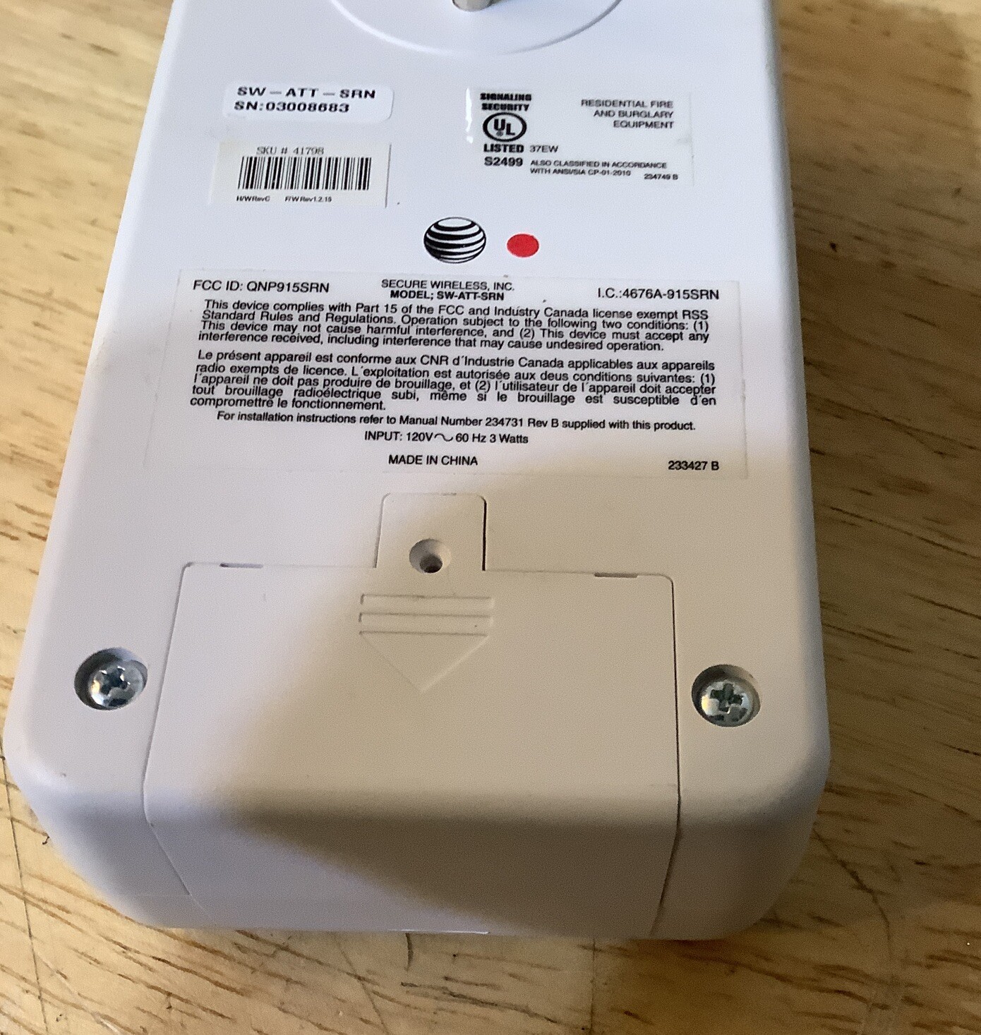 AT&T SW-ATT-SRN 41798 Wall Plug In Siren Wireless Security System