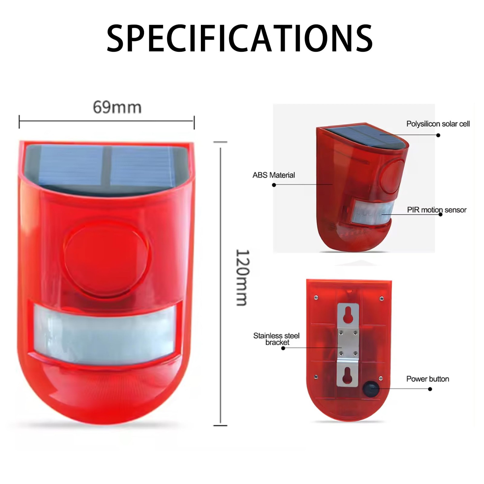 Solar Sound & Light Alarm Outdoor Motion Sensor, 6LEDs Flash Warning Security…