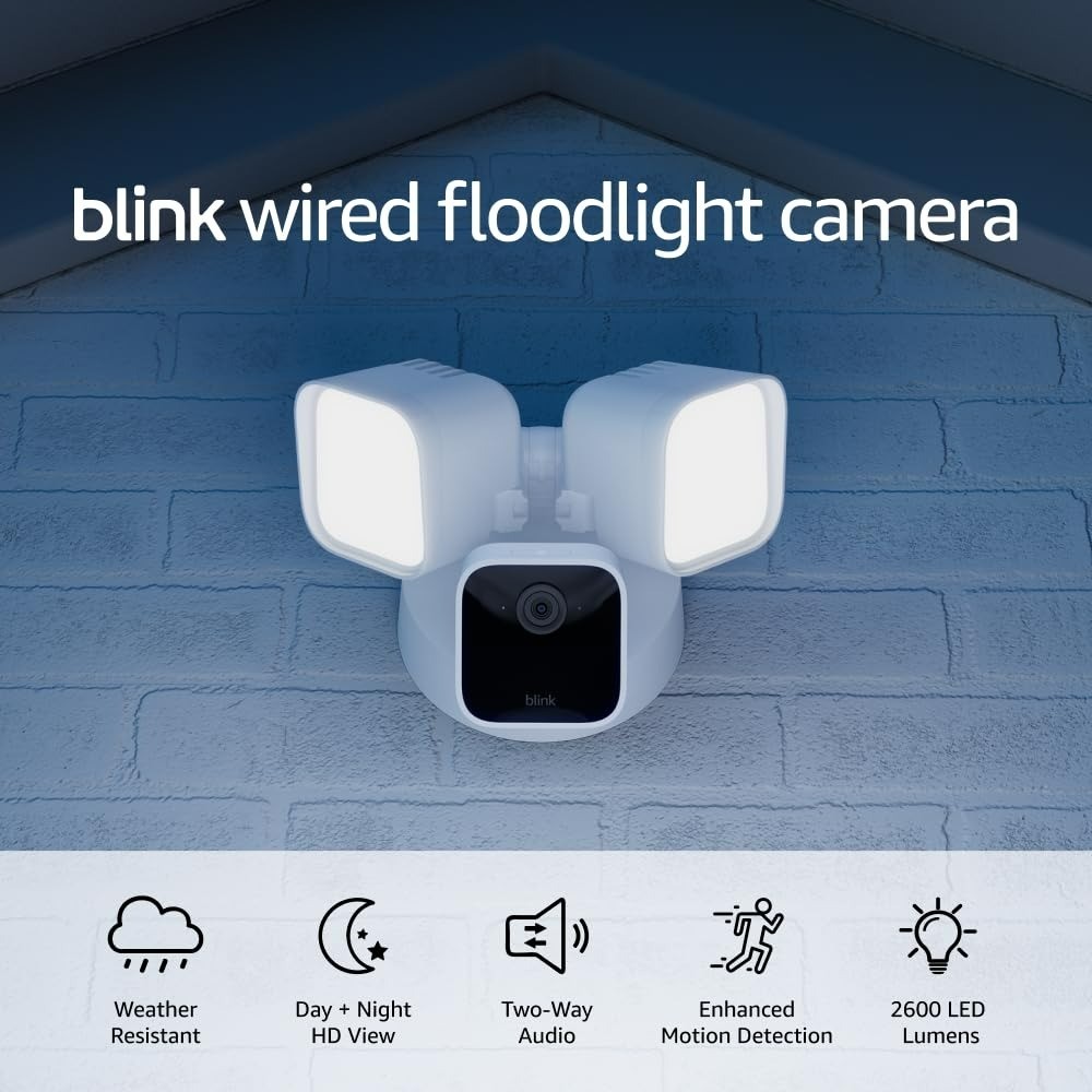 Blink Wired Floodlight Camera – Smart Security Camera, 1080p HD, Alexa