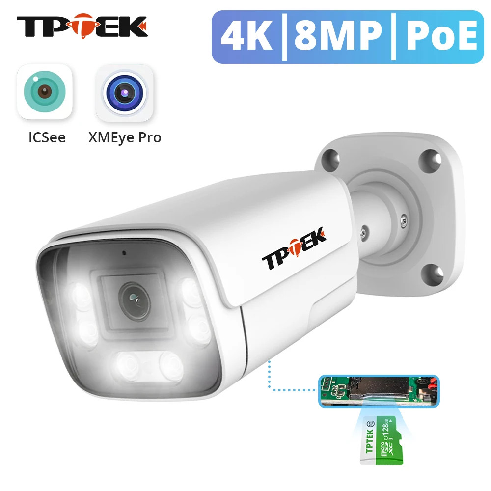 TPTEK 4K 8MP PoE IP Security Camera Two Way Audio IP66 Outdoor NVR