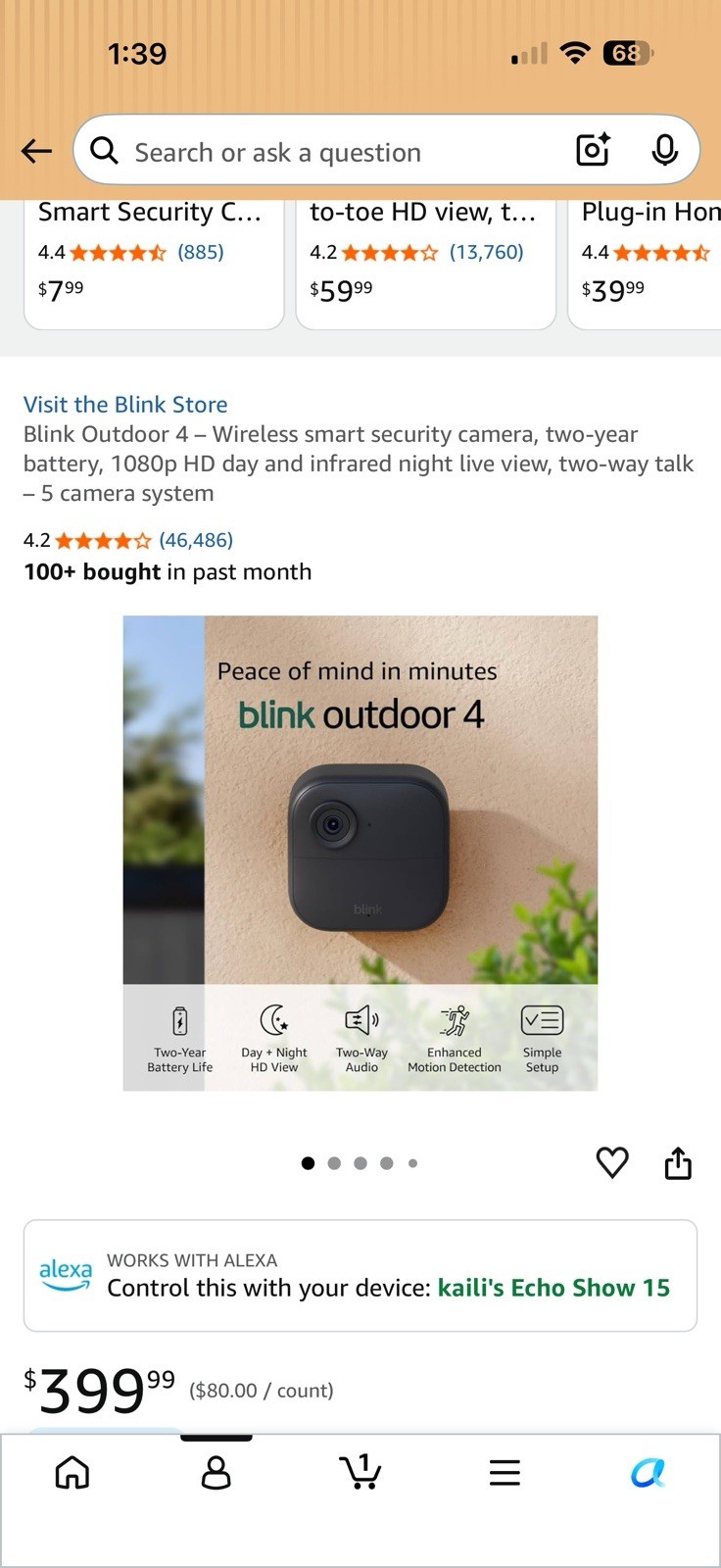 5 Outdoor 4 Wireless Security Camera System – 5 Cameras, 1080p HD & 2- Battery
