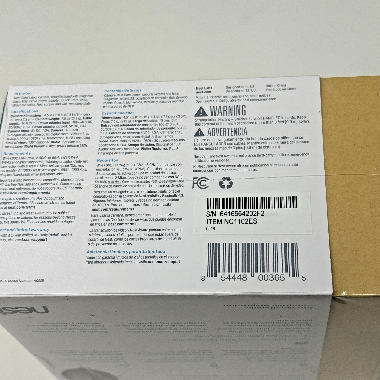 Google Nest NC1102ES Cam Indoor Security Camera 1st Gen – Black – New & Sealed