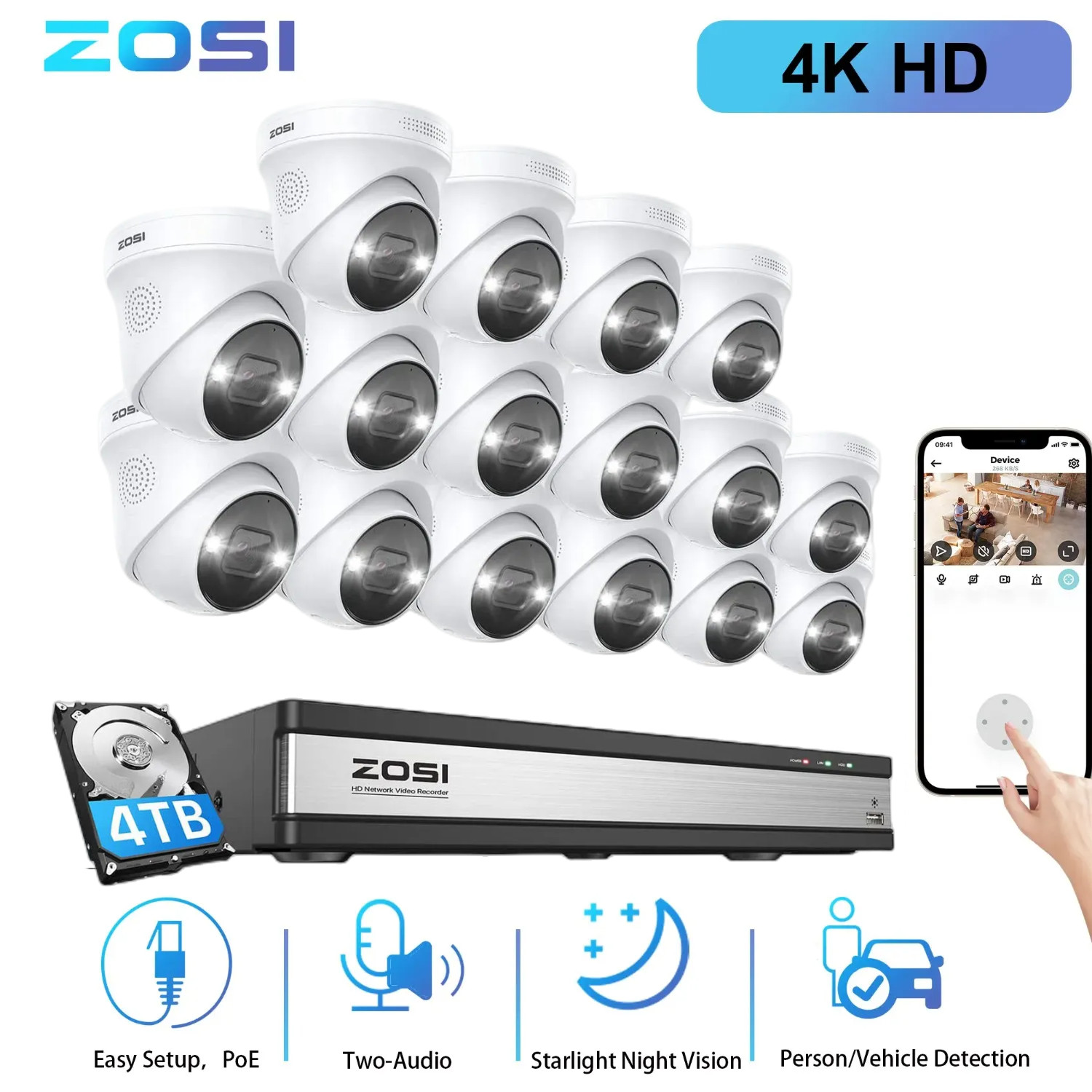 ZOSI H.265 4K 8/16CH POE IP Security Camera System 8MP Outdoor CCTV Audio Record