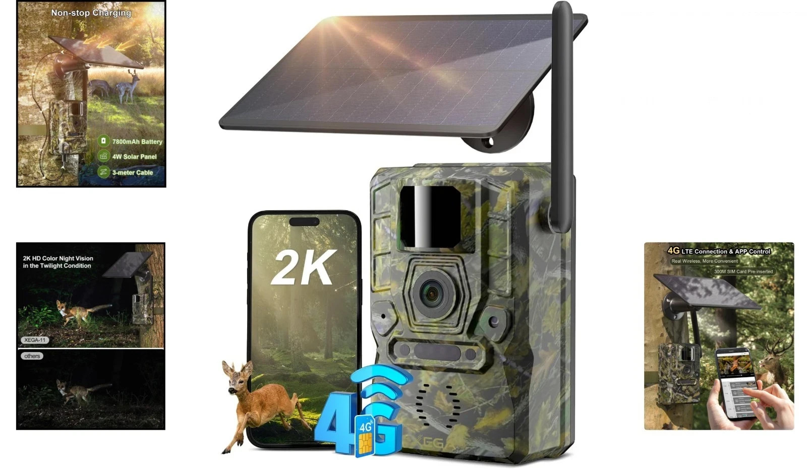 GMOX 4G LTE Cellular Solar Security Camera 360° Live View 2.5K Outdoor Wireless