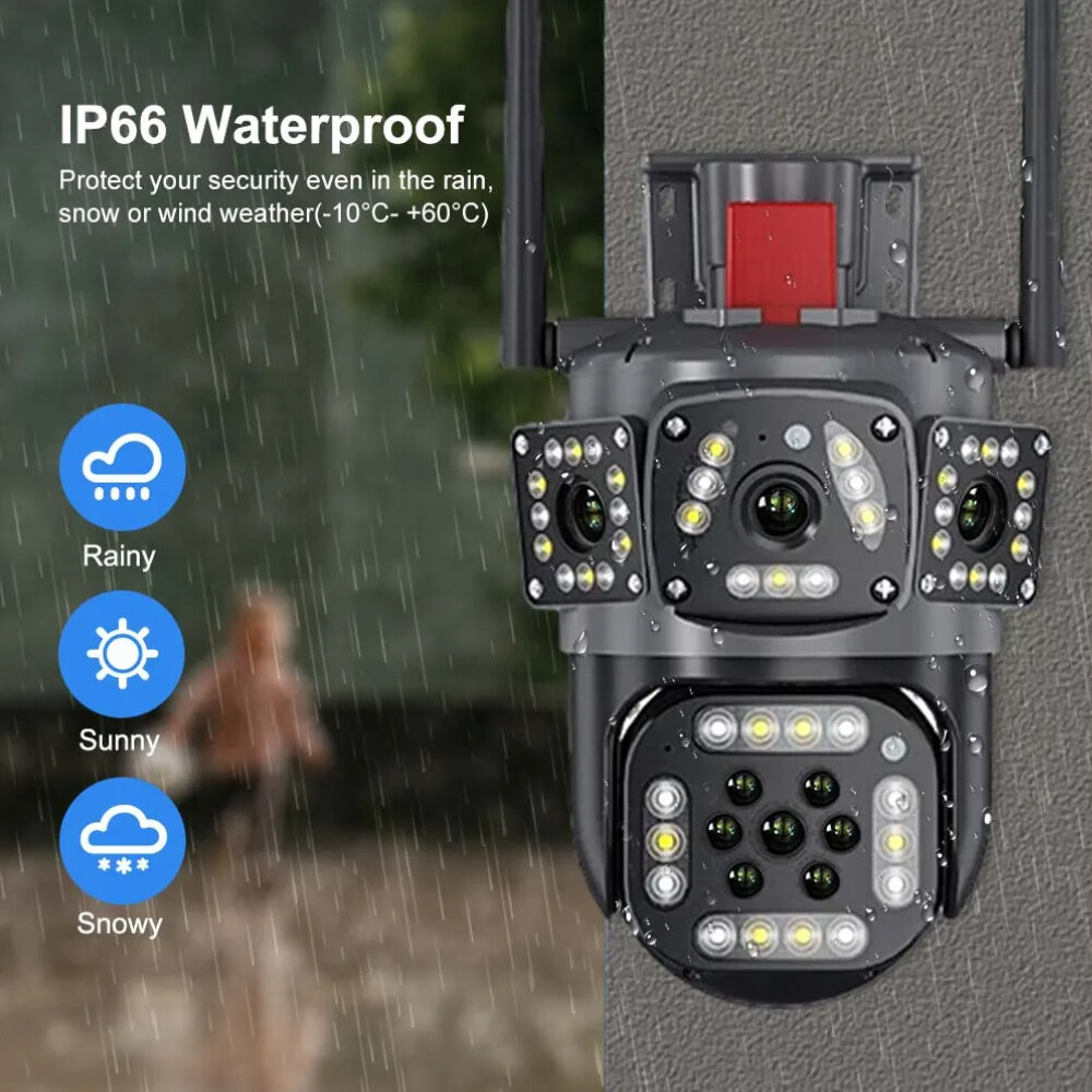 4K 9MP IP WiFi 360° 10X Zoom 3 Lens 3 Screens Security Camera System Outdoor PTZ