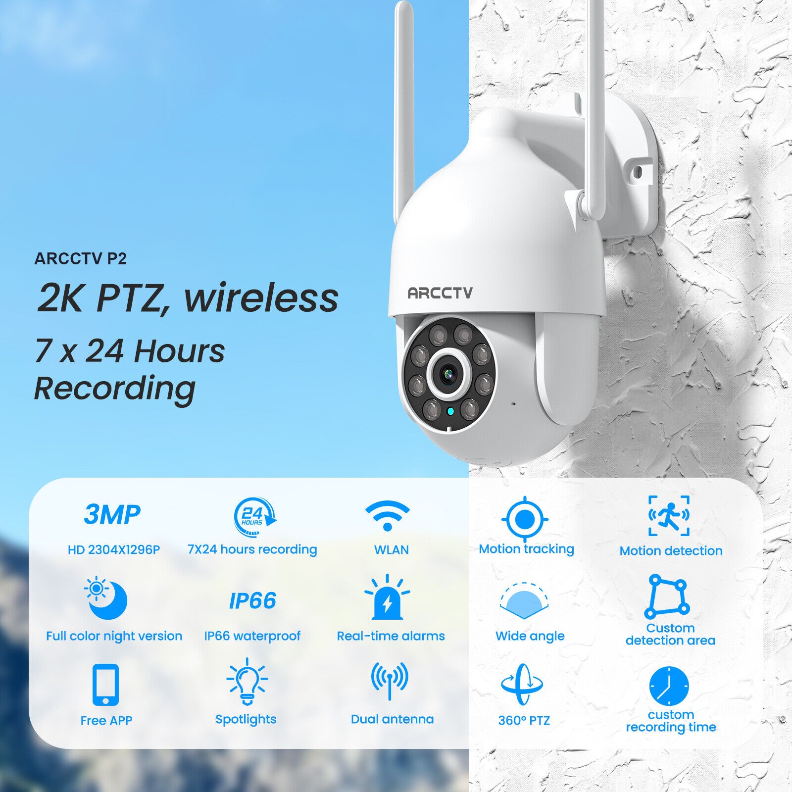ANRAN 2.4/5G WiFi Outdoor Security Camera Wireless Pan/Tilt PIR Motion Detection