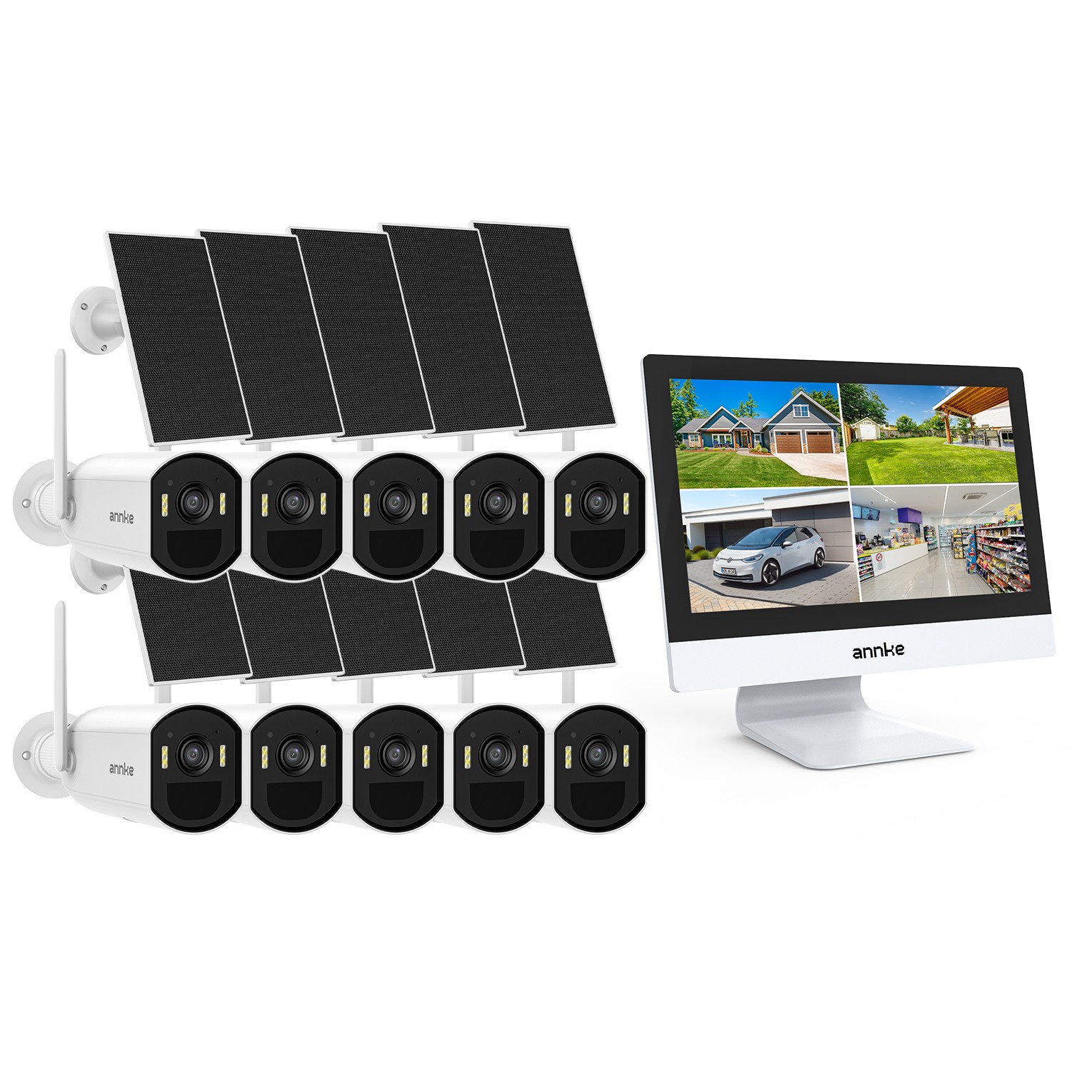 ANNKE 4MP Wireless Solar Powered Security Camera System 12” Monitor 2-Way Audio