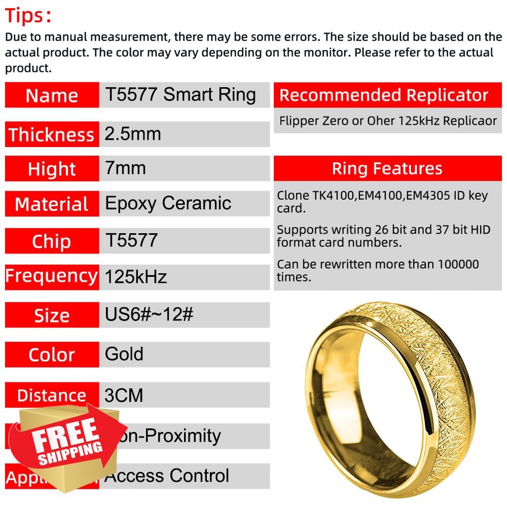 Gold Silver Ceramic T5577 Chip Ring 125kHz Rewritable Access KeyCard