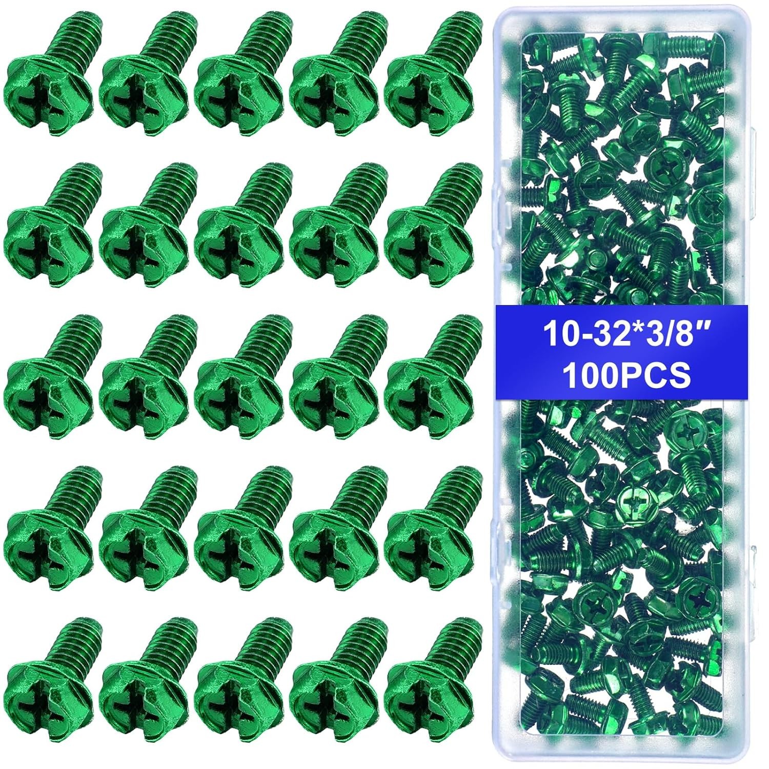 Tandefio 100 Pcs Ground Screws for Electrical Box, 10-32 x 3/8 Inch Green…