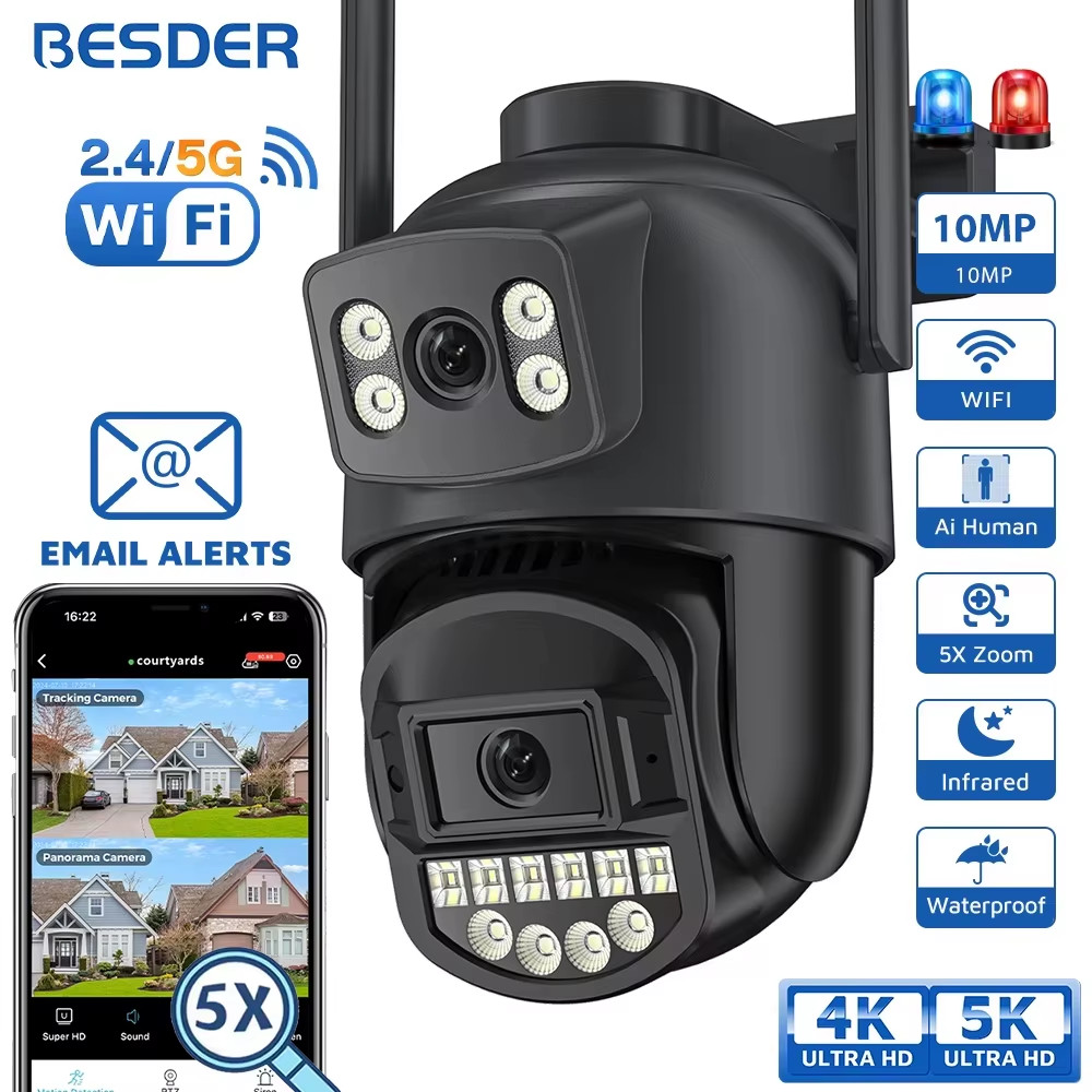 5K 10MP Wifi Camera PTZ Outdoor AI Human Detection Dual Screen 4K 8MP CCTV Secur