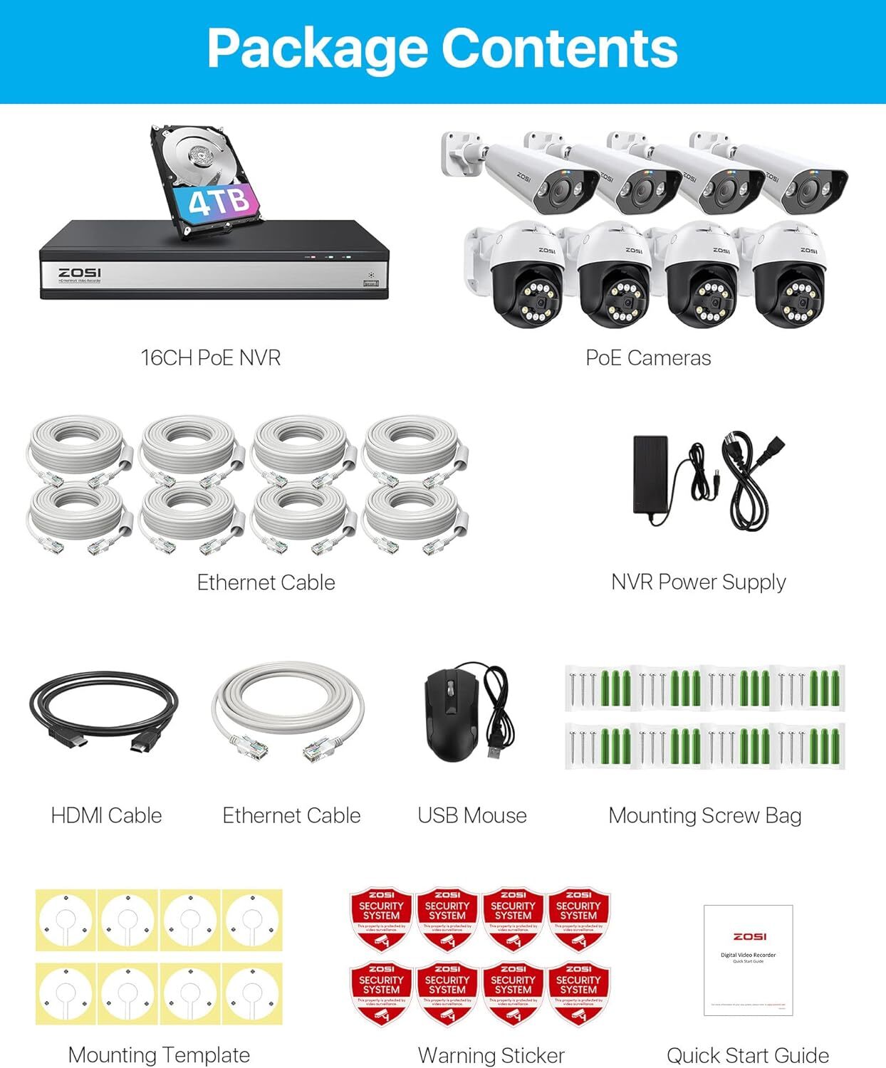 ZOSI 16 Channel 4K PoE Security Camera System with AI Face Person Vehicle Detect