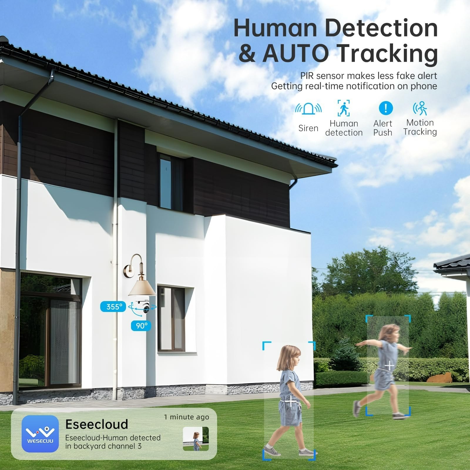 WESECUU Light Bulb Security Camera 2K WiFi Motion Detection Night Vision