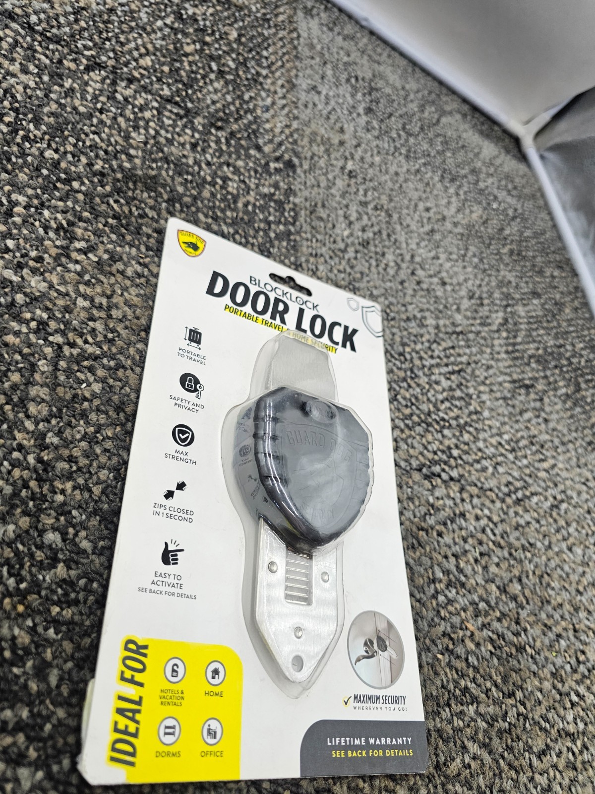(QTY 3) Guard Dog LK-GDBL-BK Blocklock Portable Door Lock For Travel & Home