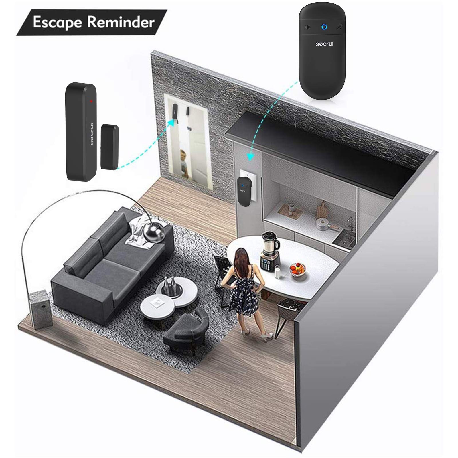 SECRUI Door Chime, Sensor Chime with 1 Receiver+1 Sensor, Black