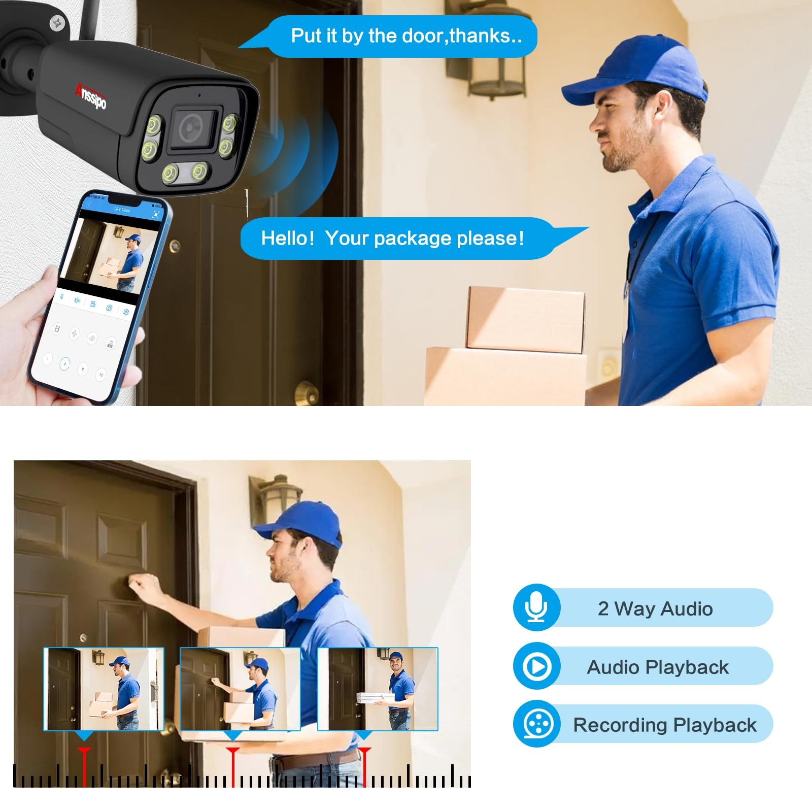Security Camera System Wireless, 8 Plug-in Wired Outdoor Indoor Cameras