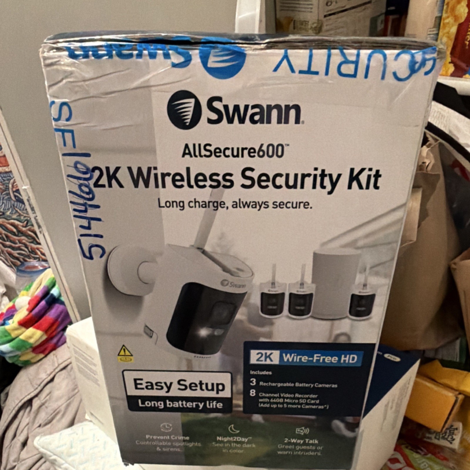 Swann AllSecure600 2K Wireless Security Kit, 3 Battery Cameras, Night Vision