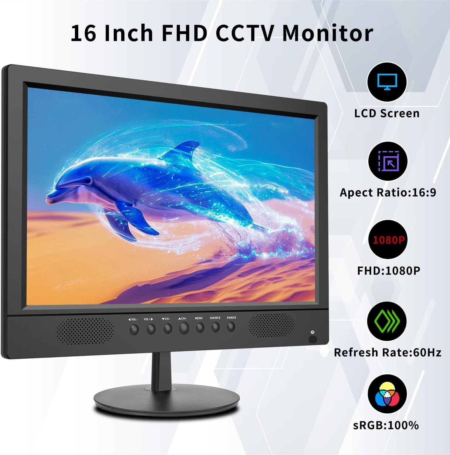 HD 1600×900 16inch Security Monitor for Surveillance Systems