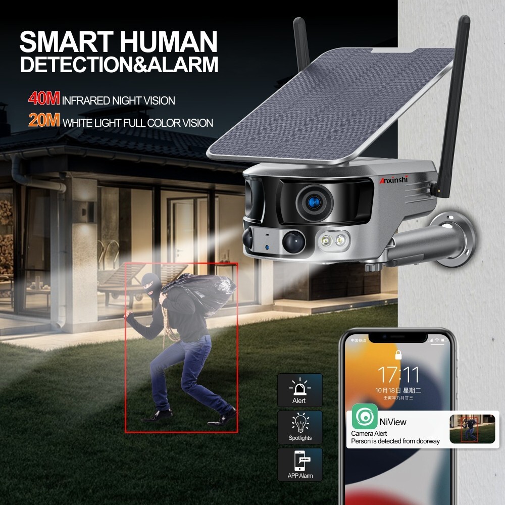 4K 8MP 180° Ultra Wide View Angle 4G Solar Security Camera Outdoor WIFI