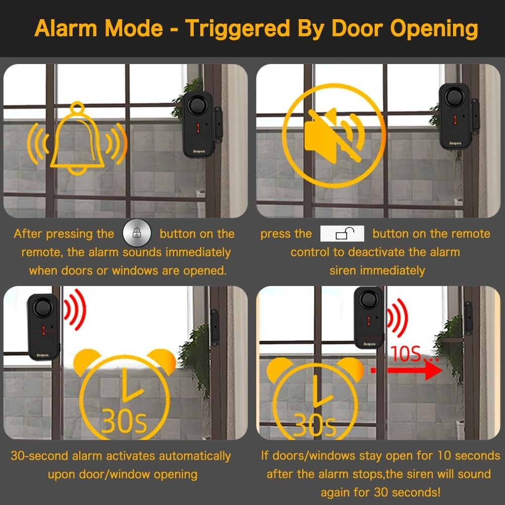 Waterproof Door/Window Alarm with Remote Control – 113dB Anti-Theft Security Sys