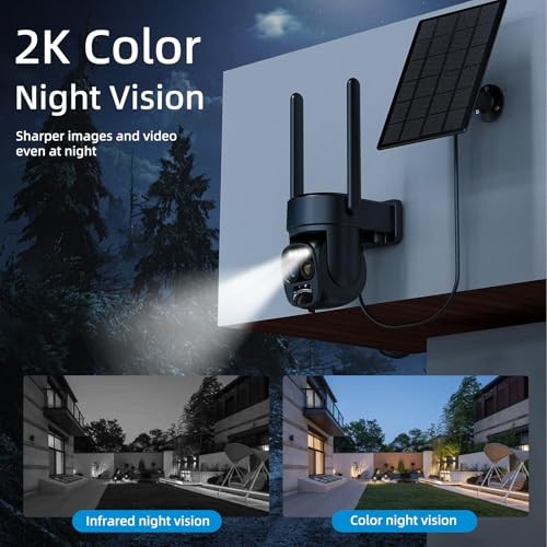 Hawkray Pannel Solar Wireless Outdoor Security Camera， Dual-Lens, 10xZoom, 2K