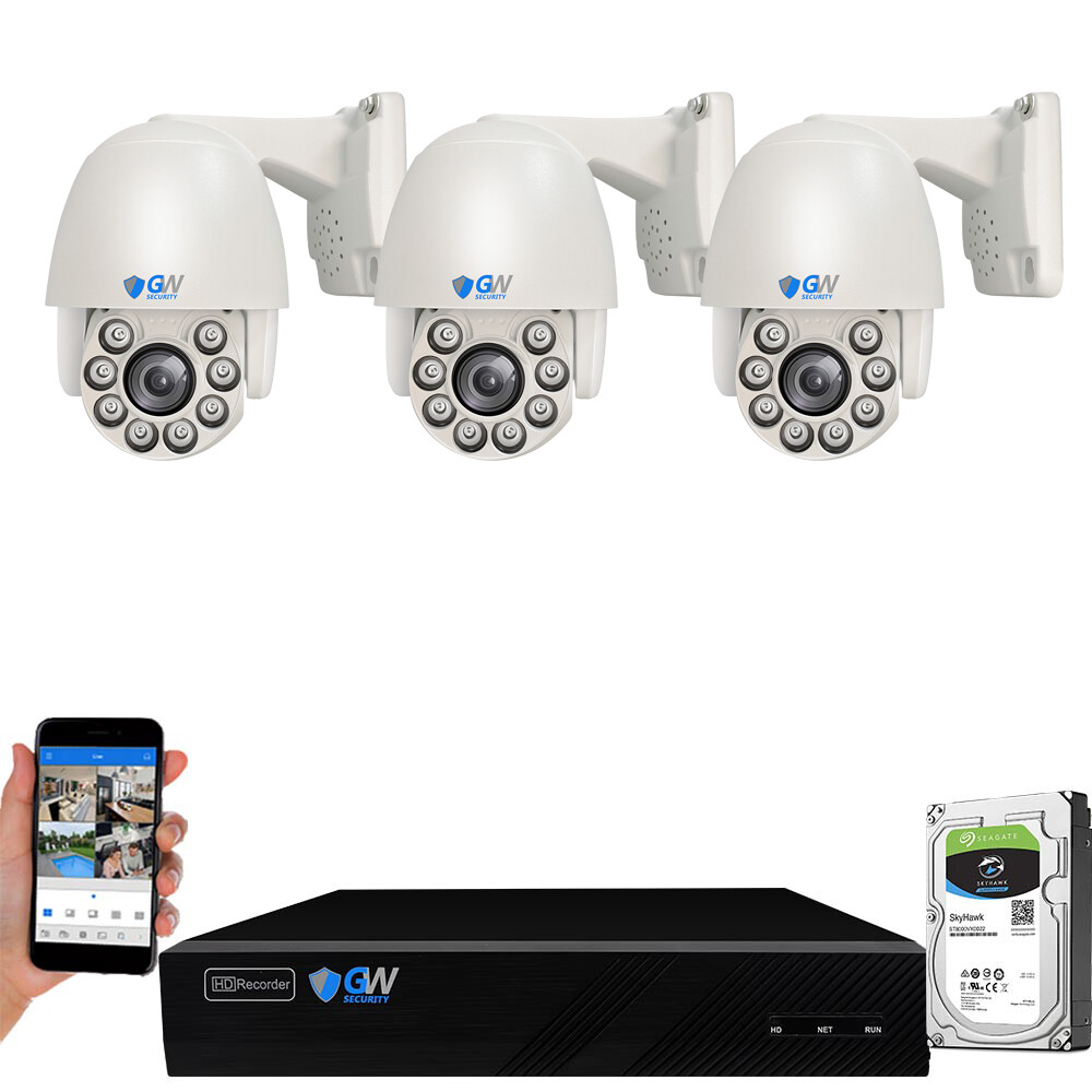 8CH NVR (3) 8MP 4K Pan Tilt Zoom 5X Optical Zoom Security Dome PTZ Camera System