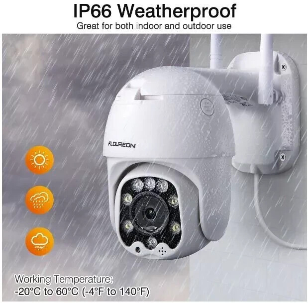 Floureon 5MP 1920P Pan Tilt Outdoor Waterproof WIFI Security Camera Remote View