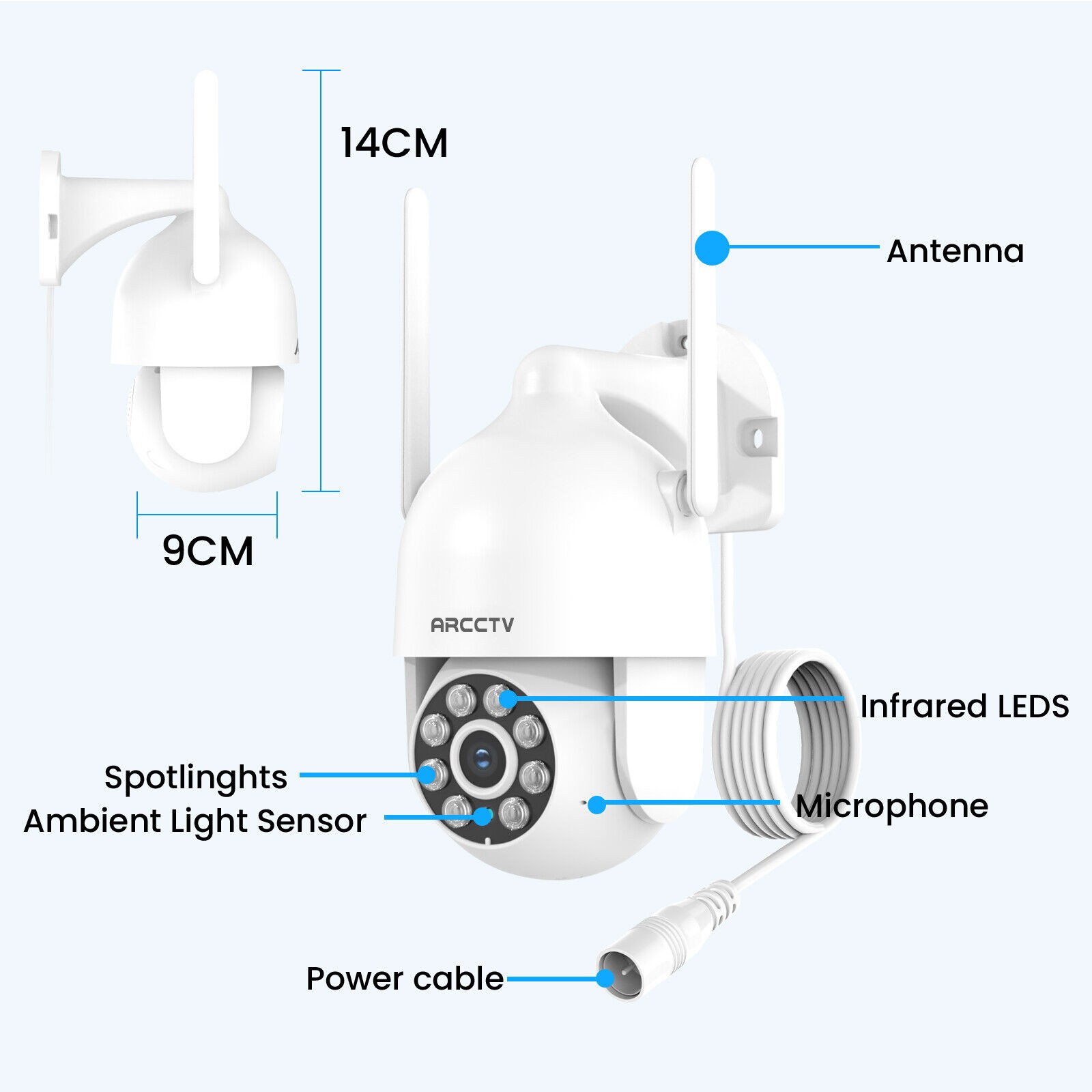 ANRAN 2.4/5G WiFi Outdoor Security Camera Wireless Pan/Tilt PIR Motion Detection