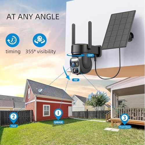 Hawkray Pannel Solar Wireless Outdoor Security Camera， Dual-Lens, 10xZoom, 2K