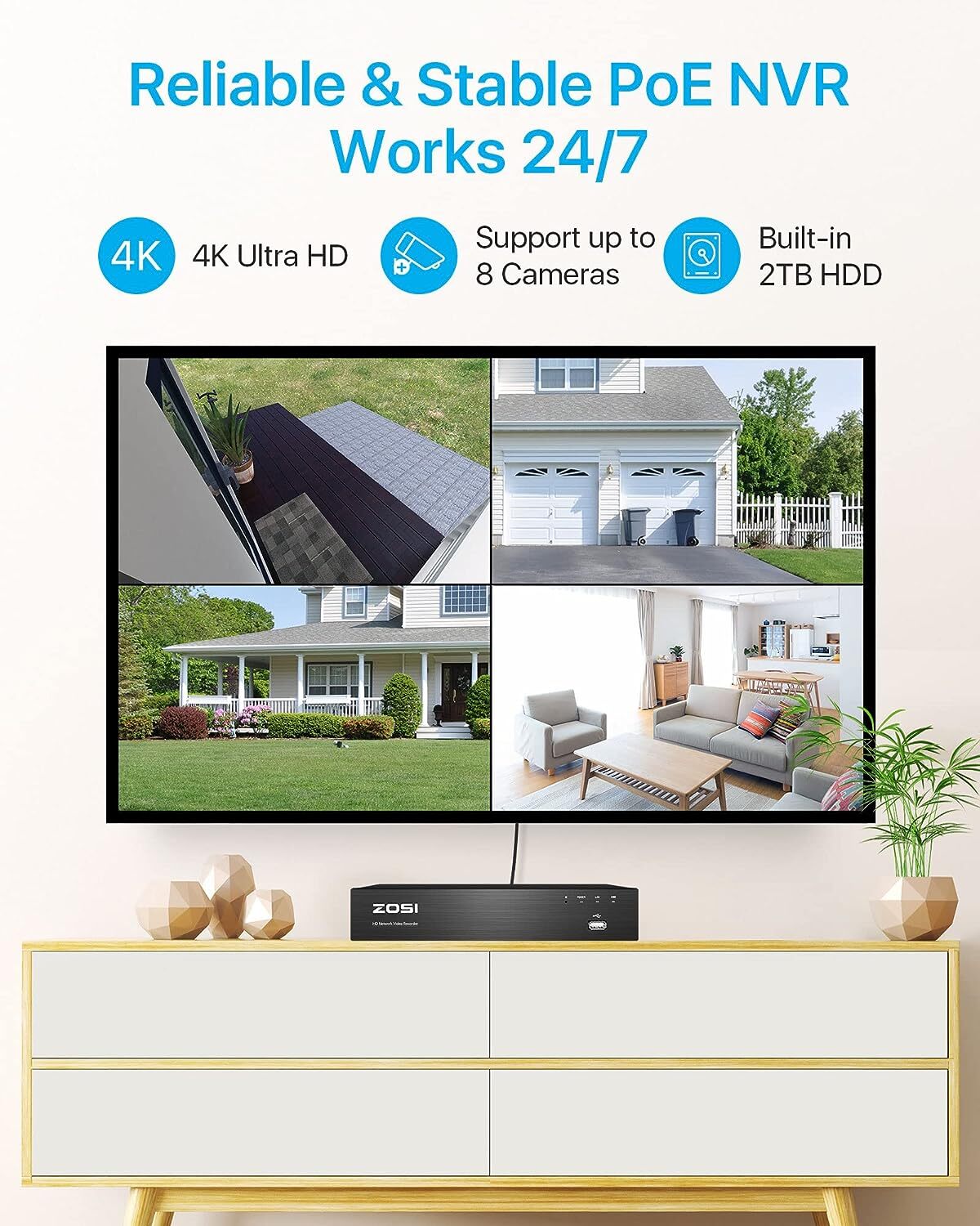 ZOSI 4K Security PoE Camera System with Audio AI Detection Smart Light Alarm 2TB