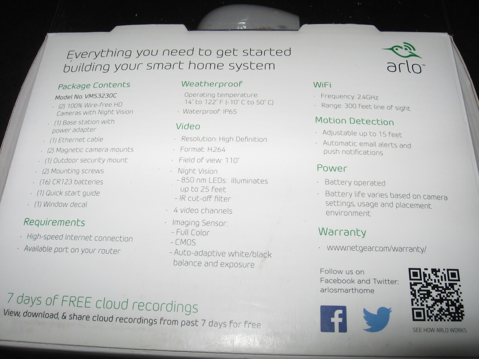 rmk99 Netgear Arlo 2 Camera Wireless Security System w/Base, Cords NIB st135
