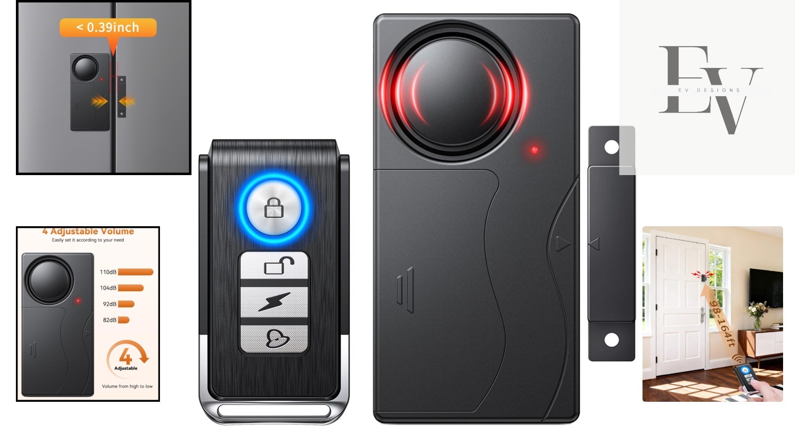 Wireless 110dB Door Alarm with Remote Control – Child and Senior Safety