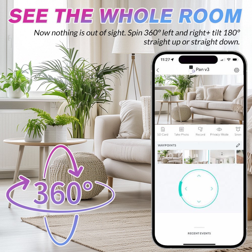 Security Camera, 1080P HD WiFi Camera 360° Pan/Tilt Night Vision Two-Way Audio