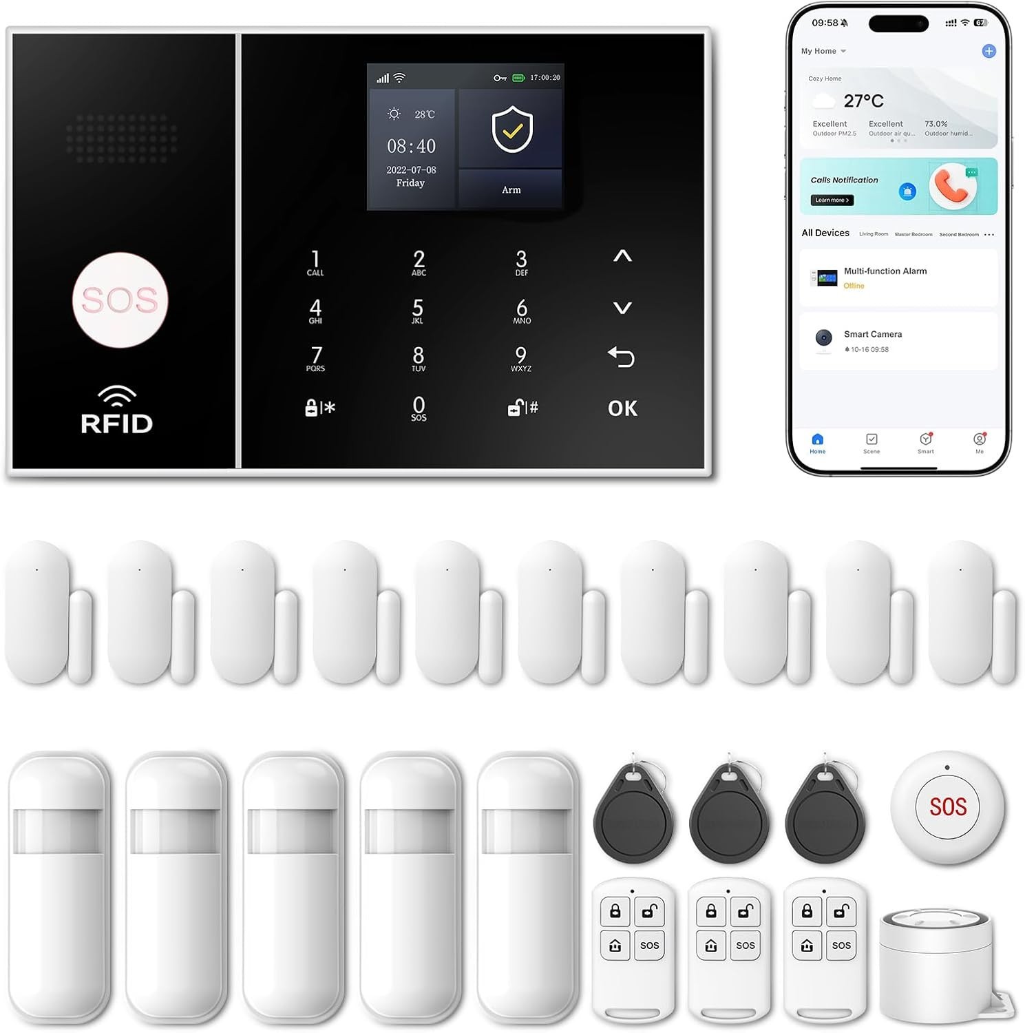 Comprehensive Wireless Home Security System, Remote Control & Alexa Compatible
