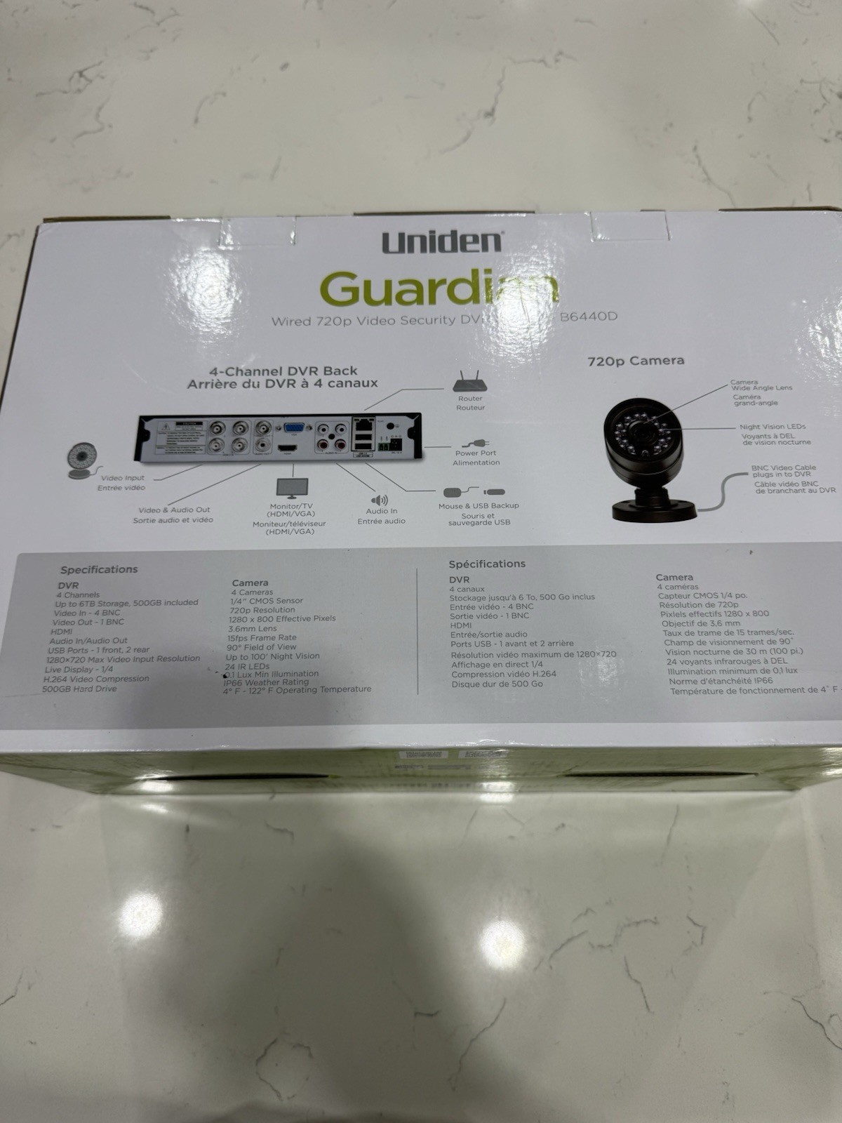 Uniden Guardian B6440D Video Security System 4-Channel DVR 4 Cameras 500GB