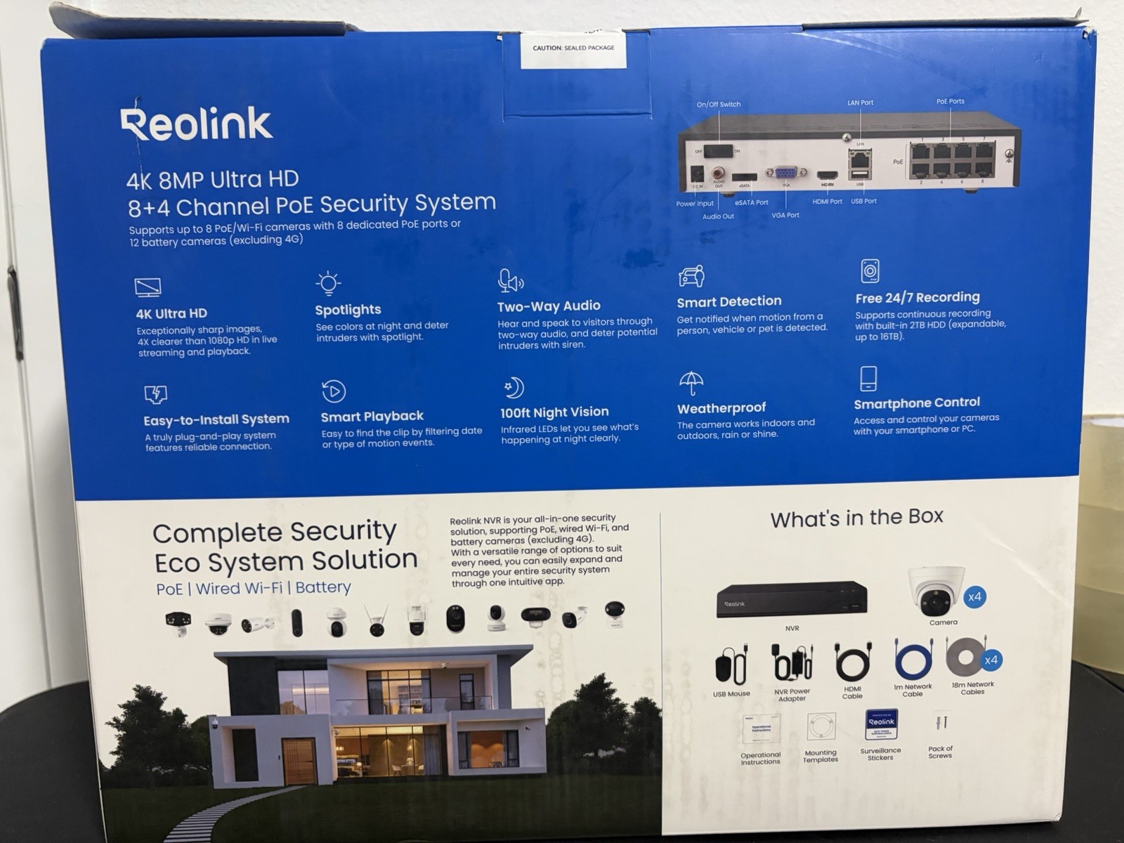 reolink security camera system 4k poe 8 Channel nvr With 4 Dome Cameras