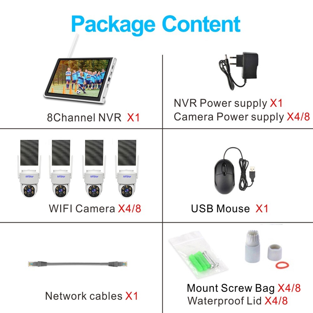 Solar Panel Wireless HD 4MP IP PRO Smart WiFi Camera Kit With 10-inch Monitor