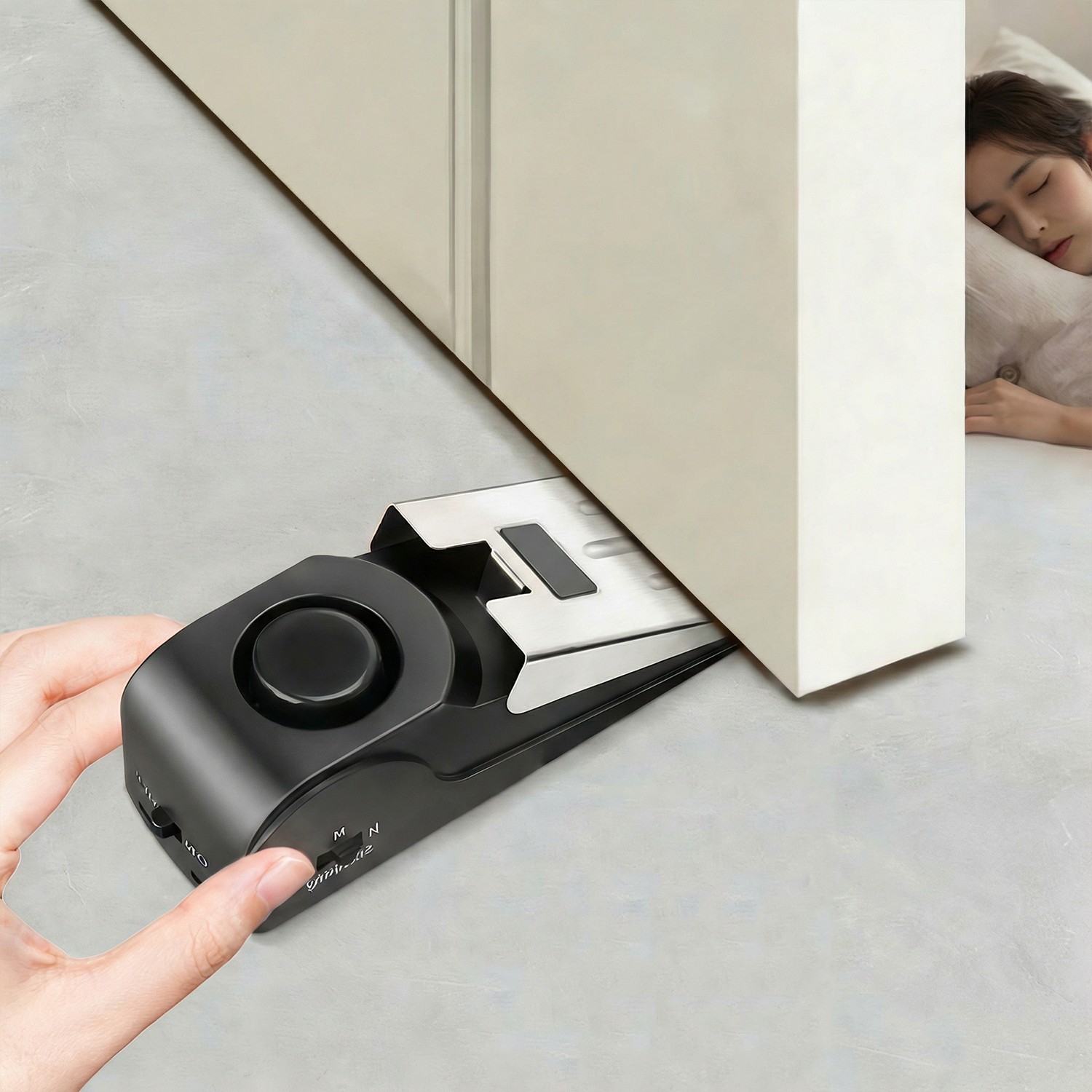 Wireless Door Stop Blocking Alarm Vibration Triggered Alert Security System