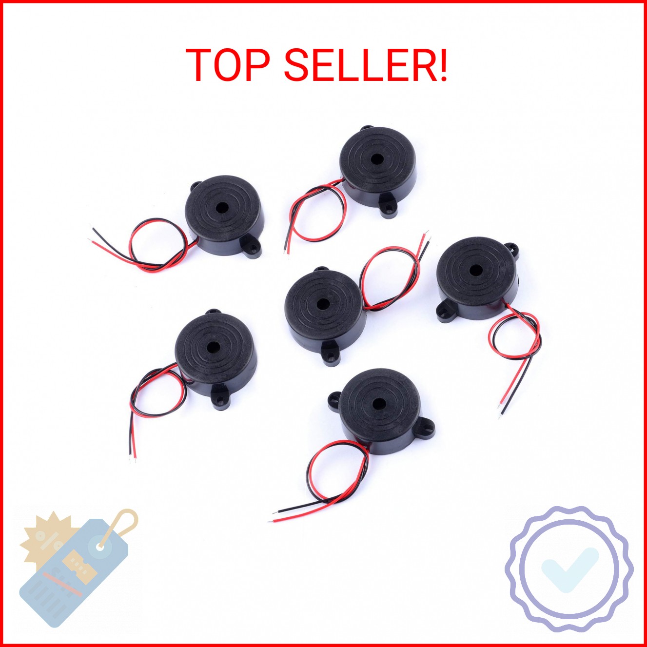 Cylewet 6Pcs 100dB Electronic Buzzer Alarm Sounder Continuous Sound Beep (Pack o
