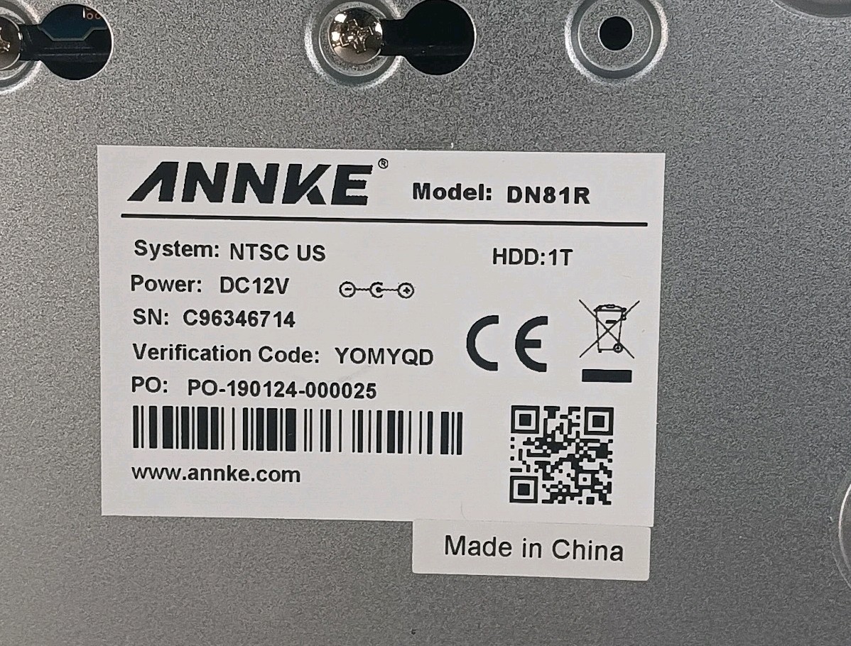 Annke DN81R Video Recorder For CCTV Camera System 1TB HDD