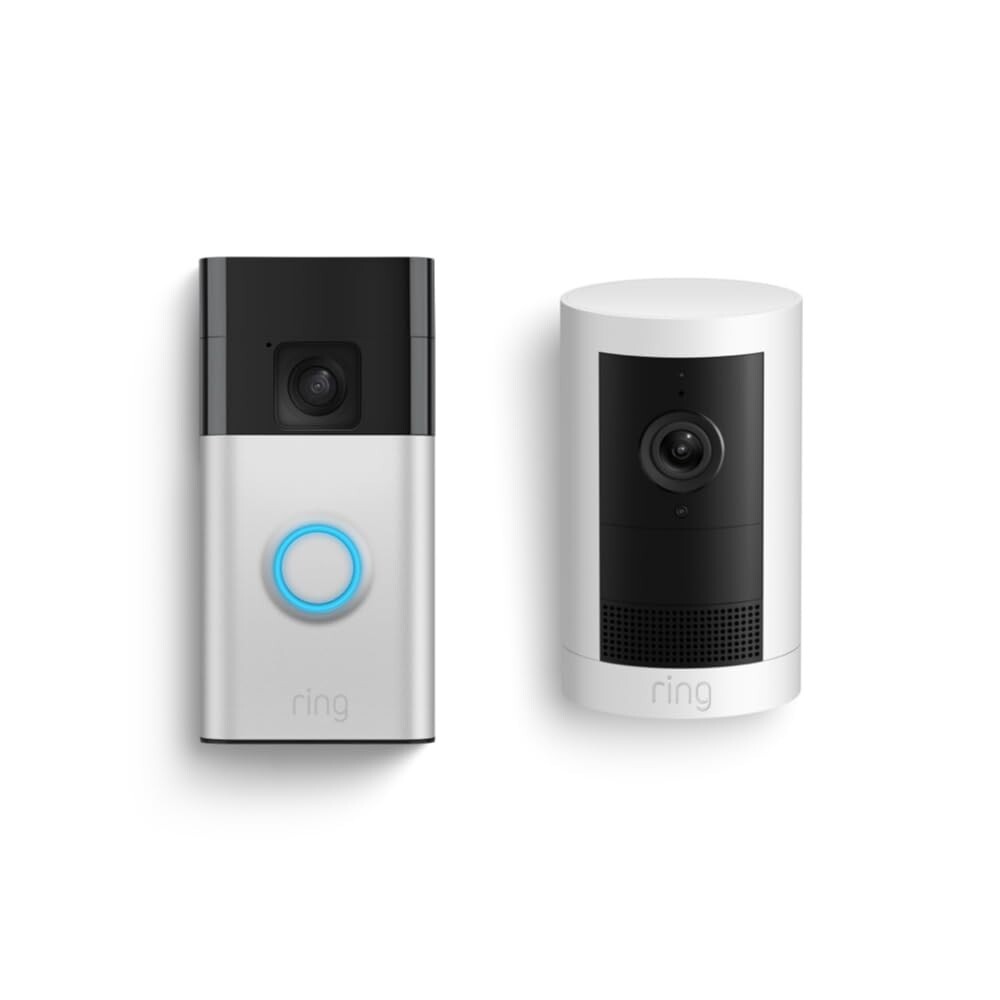 Ring Battery Doorbell Satin Nickel Smart Wi-Fi Video with Outdoor Cam Plus White