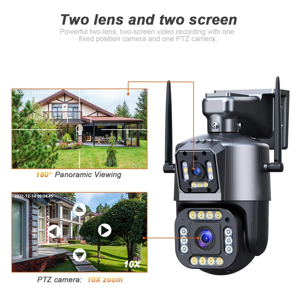 4K Security Camera Wireless Home Outdoor 4MP PTZ Home 2-Lens Wifi 2-Way Audio