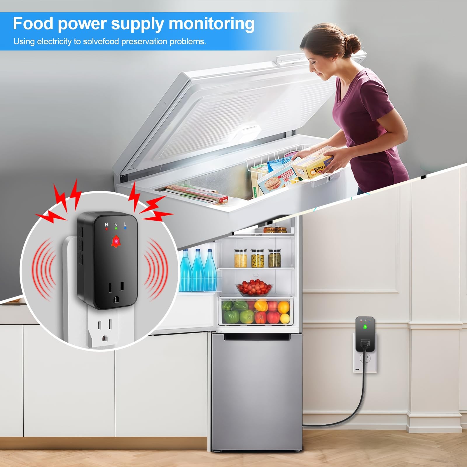WiFi Power Failure Alarm, 110dB Freezer Alert with LED, App Notifications